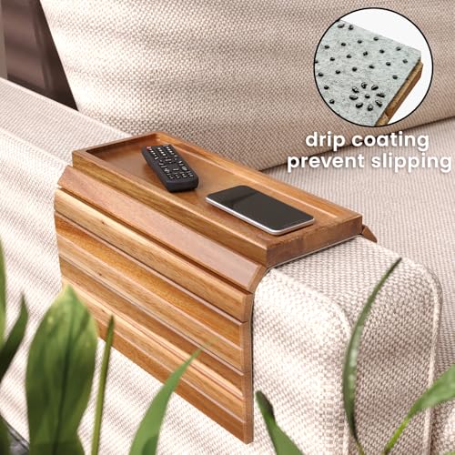 Sofa Arm Tray,Acacia Wood Folding Couch Arm Tray,Sofa Armrest Trays with Anti-Slip Pad for Drinks,Snacks,Phone,Remote Control 2 PC - style: 2 PC