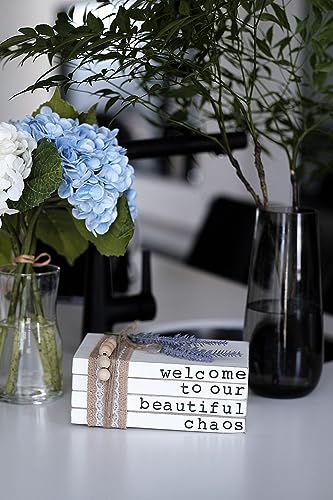 Lavender Inspired Welcome to Our Beautiful Chaos - Rustic Farmhouse Stacked Books - Set of 4 Wooden Book Bundle - Farmhouse Home Decor - Housewarming Gift - color: Welcome to Our Beautiful Chaos