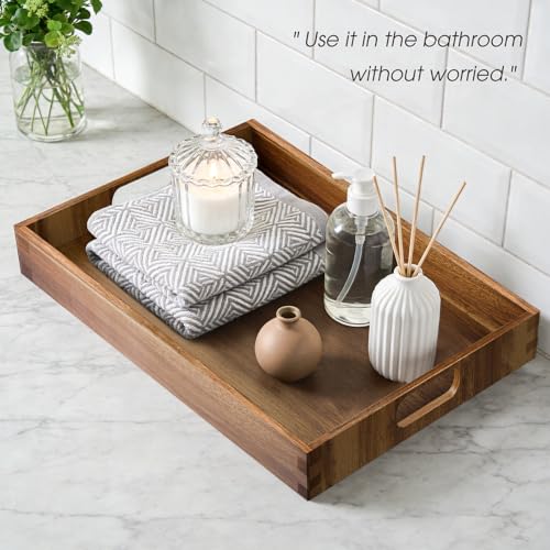 Acacia Serving Trays - 2 Pack, Acacia Wood Serving Platterss, Wood Serving Tray, Decorative Trays for Breakfast, Brunch, Dinner, Coffee Table, Party, Kitchen-M - size: 14"x9"x1.57" and 15"x11"x1.57"