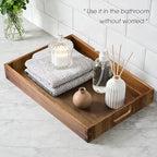 Acacia Serving Trays - 2 Pack, Acacia Wood Serving Platterss, Wood Serving Tray, Decorative Trays for Breakfast, Brunch, Dinner, Coffee Table, Party, Kitchen-M - size: 14"x9"x1.57" and 15"x11"x1.57"