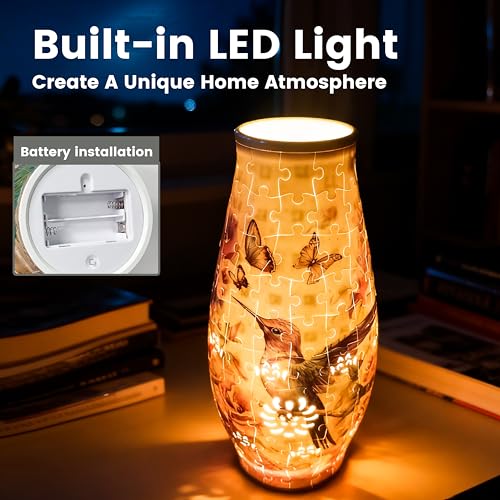 3D Puzzles Vase for Adults, LED 3D Puzzle Vase Hummingbird Flowers, Crafts for Adults DIY Home Decor Unique Gifts for Mom Mother's Day - color: Hummingbird Rose