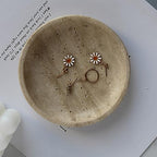 Nawgnail Natural Travertine Marble Jewelry Dish 5.5", Trinket Dish for Ring Earring, Gift for Woman Daugther(Beige Travertine) - color: Beige Travertine