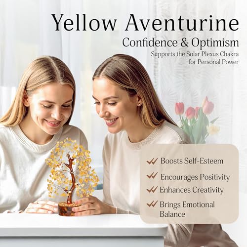 YATSKIA Yellow Aventurine Crystal Tree of Life - Gemstone Tree Home Decor - Feng Shui Crystals - Positive Energy Gifts - Reiki Gifts - color: Yellow Aventurine Silver Wire