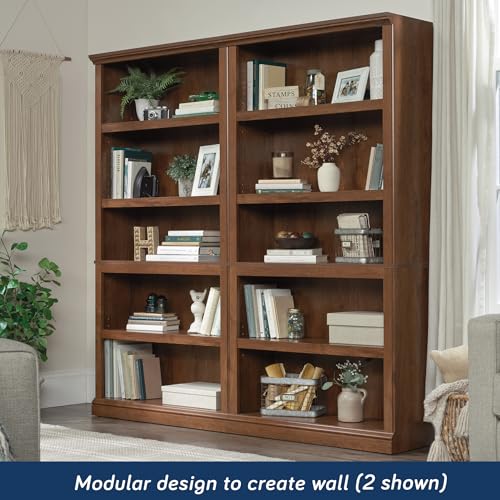 Sauder 5-Shelf Split Bookcase/ Book shelf, Oiled Oak finish - color: Oiled Oak Finish