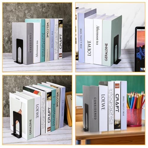 10 Pairs Metal Book Ends for Shelves, Heavy Duty Bookends for Office Home Kitchen Decorative, Nonskid Book Ends to Hold Heavy Books Black