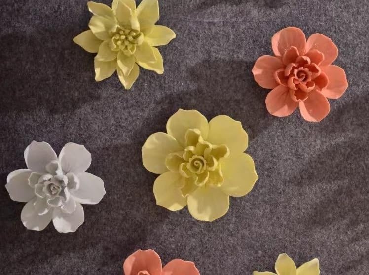 Ceramic 3D Wall Art, Artificial Flower Wall Decor, Handmade Porcelain Wall Hanging Sculpture, Orange Jasmine Flower, 2.8"L x 2.8"W, Matte Finish, Unframed, Wall Mount, Living Room Office Decor - color: Orange,Jasmine Flower,2.76"