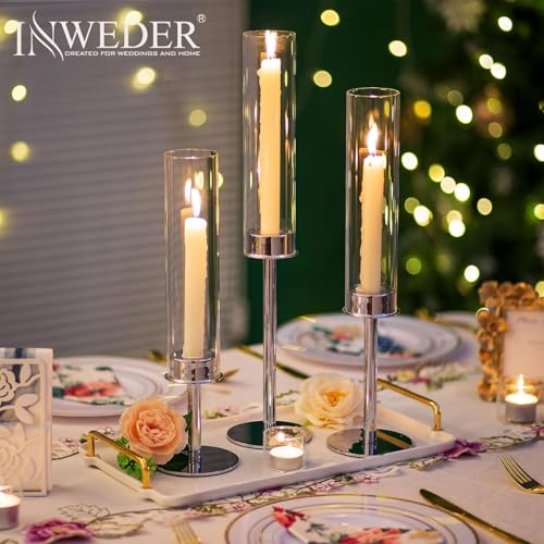 Silver Candle Holders for Candlesticks - Taper Candle Holders with Removable Glass, Tall Silver Candlestick Holders, Candle Stand Candle Sticks Long Holder for Table Centerpiece, Home, 30Pcs - color: Silver, size: 10 Sets(30 Pcs)