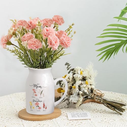 Personalized Flower Vase Small Ceramic Vase with Birth Month Flower Decorative Vases for Flowers Home Decor Mother's Day Birthday Gift for Mom, Wife, Grandma, Mama, Nana - color: Style 02