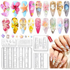 SAVILAND 3D Silicone Nail Art Molds: 5PCS Quick & Easy 3D Silicone Nail Molds with Flower Shell Letter Mold Reusable Clear Modeling Templates Tools for Fast Sculpting Design Home DIY Salon Manicure - color: Clear