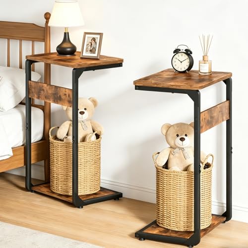 Small End Tables, Nightstand Set of 2, C Shaped Couch Side Table, Sofa TV Tray Table, Night Stand, Nightstands for Bedroom, Bedside, Living Room ET-YB-BRW2 - color: Rustic Brown