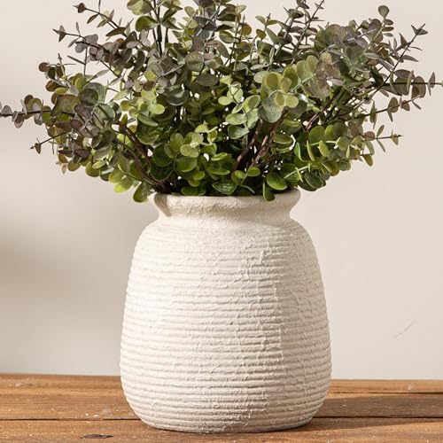 Ceramic Flower Vase, 6“ Small Rustic Farmhouse Vases Home Decor, Short Pottery Decorative Pampas Vase for Table Living Room Entryway Mantel Bookshelf Bedroom Bathroom Kitchen-White - color: 6“ H -White