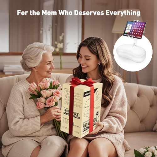 AboveTEK Tablet Pillow Stand for Bed, Hands-Free 360° Adjustable iPad Pillow Holder for Lap Reading w/Soft Bean Bag, Ideal Gift for Mom, Fits 4.7" to 12.9" Tablet, Phone, Kindle, White - color: White