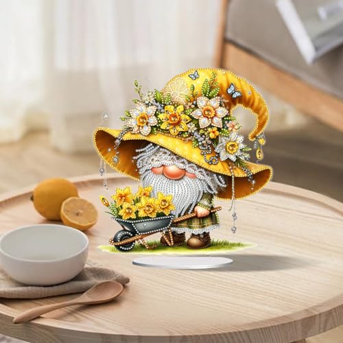 5D Tabletop Diamond Art Kit Lily Gnome, Stand Up Special Shaped Crystal Diamond Art Desktop Kits for Adults, DIY Diamond Art Painting Kits Craft Gift (Yellow) - color: Lily Gnome
