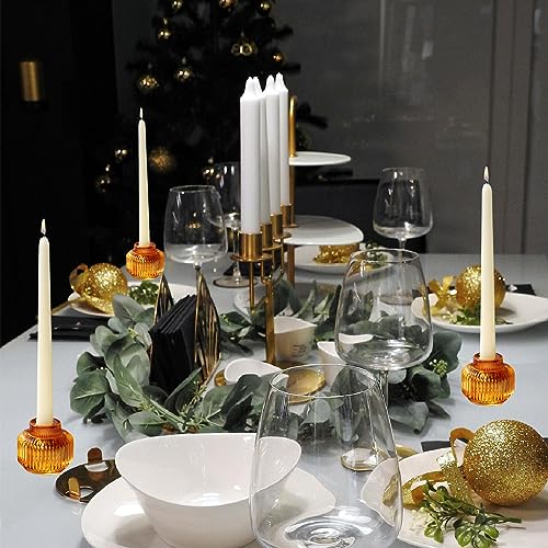 Woho Candlestick Holders Set of 4, Amber Votive Candle Holders for Fall Wedding Table Centerpiece, Ribbed Glass Taper Candle Holders for Dinner Party Halloween Thanksgiving Decor - color: Amber
