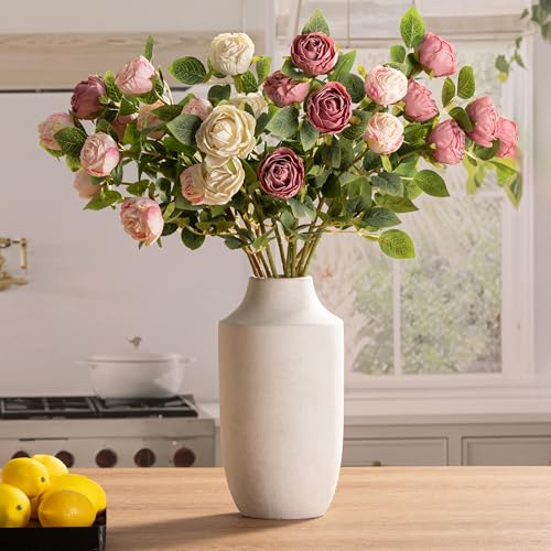 Mitt&Ditt Ceramic Flower Vase, 12.5 inch Tall Off-White Vase, Large Decorative Terracotta Vases, Farmhouse Rustic Pottery Vases for Home Decor, Living Room, Table - color: B-12.5"h-antique