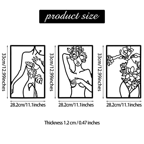 CHENGU 3 Pieces Metal Minimalist Abstract Woman Wall Art Line Drawing Wall Art Decor Single Line Female Home Hanging for Kitchen Bathroom Living Room - style: Body with Flower