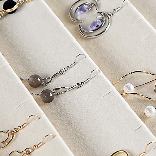 Frebeauty Earring Organizer Tray with Clear Lid 64 Slots Velvet Drawer Insert Earring Storage box with Transparent Glass lid Jewelry Display Case Store Showcase Gifts for Women(Beige, Earrings) - color: Beige, size: 64 Slots