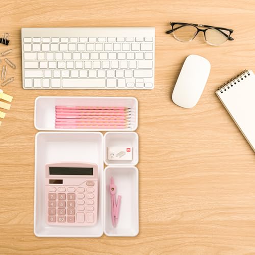 Kitchen Desk Drawer Organizers Storage for Office, Small Acrylic Vanity Trays Makeup for Drawer Bathroom Plastic Make up Organizers 25 Pcs White - color: White