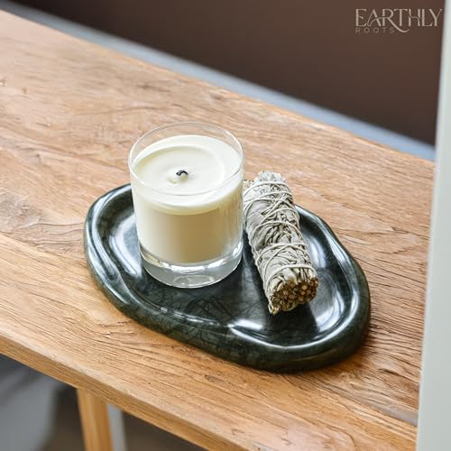 Natural Marble Trinket Tray – 9"x6" Cloud Shaped Decorative Dish for Jewelry, Keys, Perfume, Cosmetics, Vanity, Bathroom, Candle, Kitchen & Countertop | Stone Catchall or Gift (Indian Green) - color: Indian Green