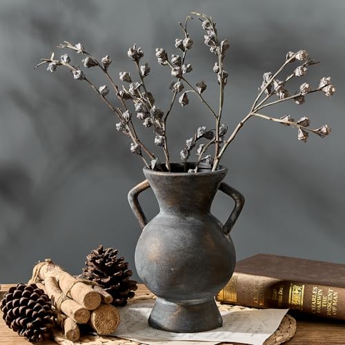 LUKA Antique Ceramic Vase with 2 Handle,9.25 inches Rustic Vase Minimalist Decor, Decorative Vases for Home Decor, Table, Living Room, Shelf, Christmas Decoration(Large,Black and Gold) - color: L-black and Gold(9.25 In)