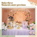 Bokon 6 Pcs Crystal Gold Cake Stand Round Dessert Cupcake Holder Metal Stand Table Cake Pedestal with Crystal Pendant and Wedding Bead Dessert Cupcake Pastry Display Plate for Wedding Birthday Party - color: Gold