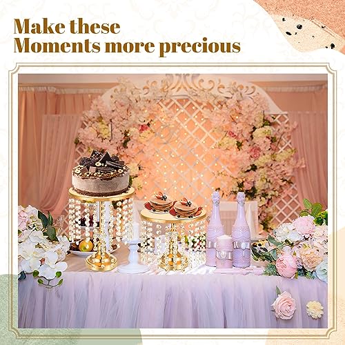 Bokon 6 Pcs Crystal Gold Cake Stand Round Dessert Cupcake Holder Metal Stand Table Cake Pedestal with Crystal Pendant and Wedding Bead Dessert Cupcake Pastry Display Plate for Wedding Birthday Party - color: Gold