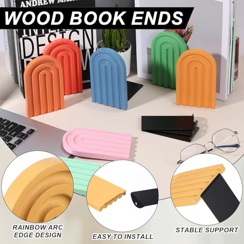 PATIKIL 2Pcs Boho Arch Bookends, Non-Skid Wood Book Ends Rainbow Wooden for Shelves Book Stopper Stand Cute for Holding Books Movie CD Home Office Library Decorative, Pink/Yellow - color: Pink/Yellow