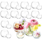 24 Pack Glass Bubble Vases,Small flower bud vases bulk,4"W x3"H Set of 12 Pcs Clear Bowl Vase,2.6"W x2.2"H Set of 12 Pcs Round Candle Holders,Mini Globe Vase Centerpiece for Wedding Party,Home Decor