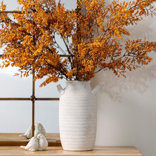 Large Flower Vase Home Decor - Tall Ceramic Farmhouse Table Vases with Handle Living Room Decoration Decorative Rustic Pottery for Floor Kitchen Shelf Coffee Dining Desk Fireplace (12" Rustic) - color: 12" Rustic