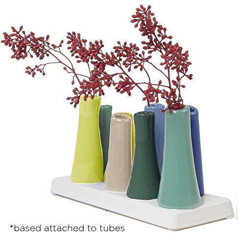 Chive - Pooley 2, Ceramic Flower Vase, 8-Tube Shape (Green) - color: Green