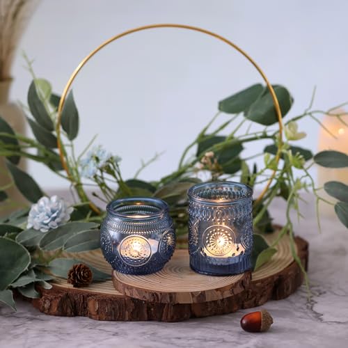 DARJEN Blue Votive Candle Holders Set of 36 - Votive Candle Holders Bulk, Glass Candle Holder for Party Decoration, Tea Lights Candle Holders for Wedding (Pack of 2) - color: Blue, size: 36 PCS (Pack of 2)