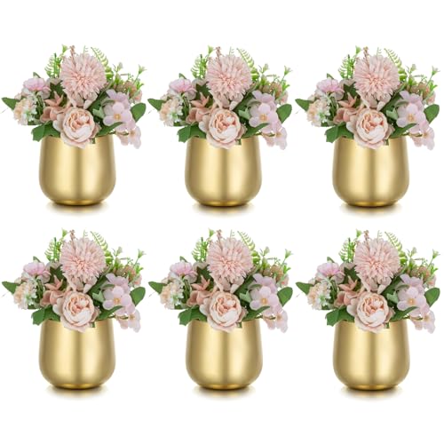 NUPTIO Small Gold Vases for Centerpieces: 6 Pcs 3.94 inch Flower Trumpet Vase Vintage Compote Vase Metal Urn Planter Plant Pots Flowers Bowls Pedestal for Wedding Party Table Centerpiece Decorations - color: Style 1#, size: 3.9in Tall-6pcs
