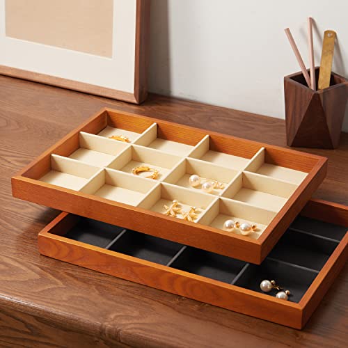 Oirlv 12 Grids Wood Jewelry Organizer Tray Stackable Jewelry Drawer Tray Bracelet/Watch Showcase Display Storage(Grey) - color: Grey 12 grid tray