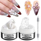 Fcozpjk Solid Builder Gel for Nails, Pearly White & Clear Solid Builder Gel Non-Sticky Hard Gel for Nails with Silicone Carving Pen 3D Sculpting Gel Iridescent Nail Gel Manicure Salon Supplies - color: 01-04