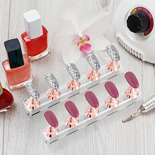 Nail Stand Acrylic Nail Art Display Stand Magnetic Nail Tips Practice Holder 54 Pcs Reusable Adhesive Putty for DIY Painting Nails Stand kit (Rose Gold) - color: Rose Gold