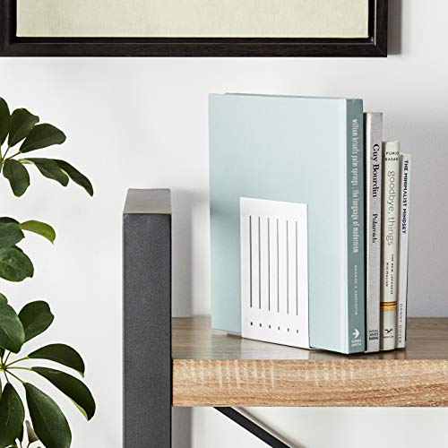 Spectrum Heavy Bookends for Book Shelves Cookbooks Vinyl Records, No Skid Heavy Duty Metal Decorative Book Stopper Sturdy Steel Holder for Home Office Large Bookends for Heavy Books, White - color: White