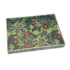 15.8" x 11.8" Navy Green Plastic Serving Tray with Handles, Seaweed & Poppy Botanical Floral Pattern with Red & Blue Accents and Gold Trim, for Ottoman, Coffee Table, Vanity - color: Seaweed & Poppy Botanical