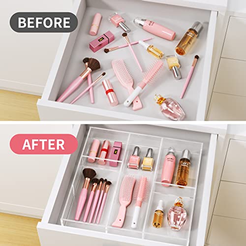 HIIMIEI Acrylic Drawer Organizer, 6 Section Clear Makeup Tray Organizer for Drawer Office Bedroom(11.8x11.8 inch) - size: 12'' x 12''