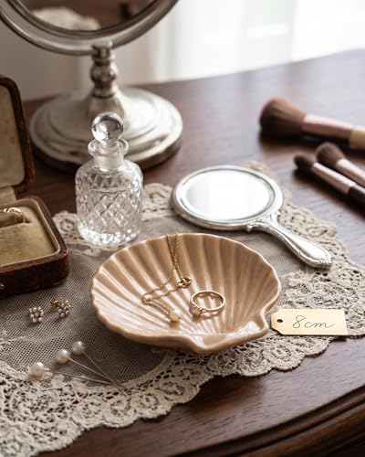 MUMREUES Ceramic Jewelry Tray Small Trinket Dish Shell Ring Holder Dish Decorative Jewelry Plate Bowl Organizing Rings Earrings Necklaces Keys Cute Room Decor Aesthetic Gifts for Mom