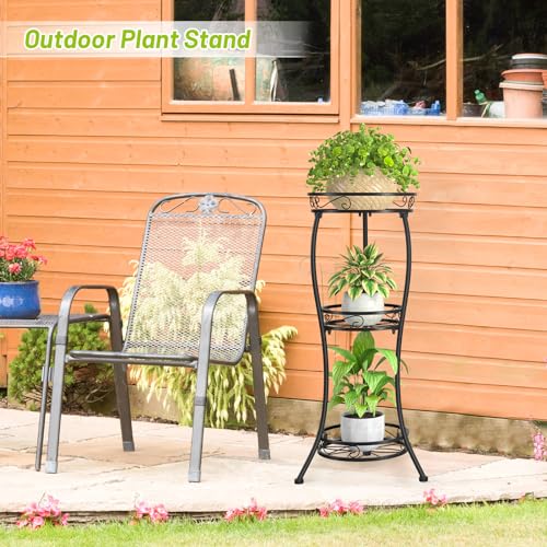 KMOTASUO 3 Tier Tall Metal Plant Stand, 33 Inch Plant Stands Indoor Outdoor, Rustproof Iron Flower Pot Holder Display Rack for Corner Patio Garden Balcony Living Room(Black) - color: Classic Black, size: 3 Tier