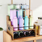 KLM 4-Tier Wood Display Shelf, Black Modern Bottle Organizer, Countertop Bar Stand for Liquor, Coffee Syrup, (Brown) - color: Brown