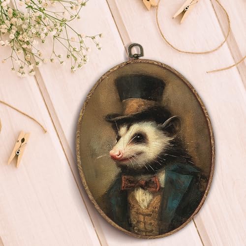 Hxlac Vintage Opossum Oval Wall Art Framed, Dark Moody Opossum Oval Wall Decor, Rustic Farm Animal Hanging Canvas Prints Wall Sculptures for Home Living Room Bedroom Decor, 8.5x11.5 Inch - color: oval opossum