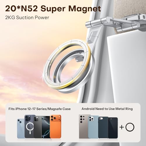 OMOTON TP02 360°Rotating for MagSafe Tripod Mount, Adjustable Aluminum Magnetic Phone Tripod for iPhone 17/16/15/14 Pro Max Air, Foldable Cell Phone Stand Fits Vlog, Gym, Travel Essentials, Silver - color: 5-Silver