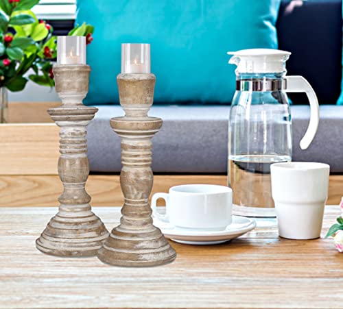 Wooden Candlestick Holder Stand, Decorate Your Dinner Table, Christmas Decoration, Coffee Table, Wedding Party, Family Gatherings, Home, Spa - Decorative Candle Holder - 8 Inch Set of 2 - White Wash - color: White Wash, size: 8 Inch - Candle Stick - Set o