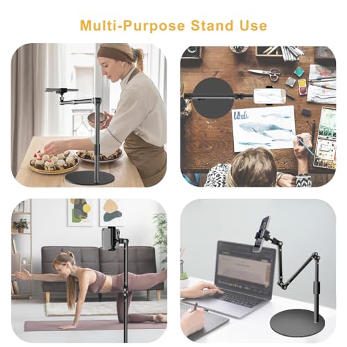 Overhead Phone Mount for Desk, 17" Long Arm Adjustable iPhone Holder, Heavy Duty Rotatable Stand for Video Recording, Live Streaming, Crafting, Cooking