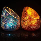 Votive Candle Holder Set, 2 Pc Mosaic Glass Tealight Candle Holder Handmade Romantic Slanted Crystal Centerpiece Candlescape for Valentine's Day