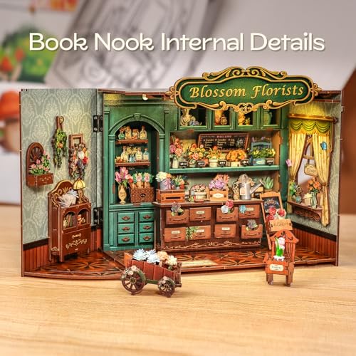Fsolis Book Nook Kit - DIY Miniature Scene Kit for Adults 3D Wood Puzzles Tiny House Mini Craft Bookshelf Decor Gifts for Women Teenagers Book Lovers (Blossom Florists) - style: Blossom Florists