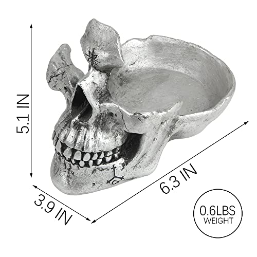 Mrlikale Skull Glasses Stand, Creative Eyeglasses Display Rack, Sunglasses Spectacle Holder, Key Holder Resin Sculptures for Entryway, Home, Office, Desk, Nightstand (Silver) - color: Silver