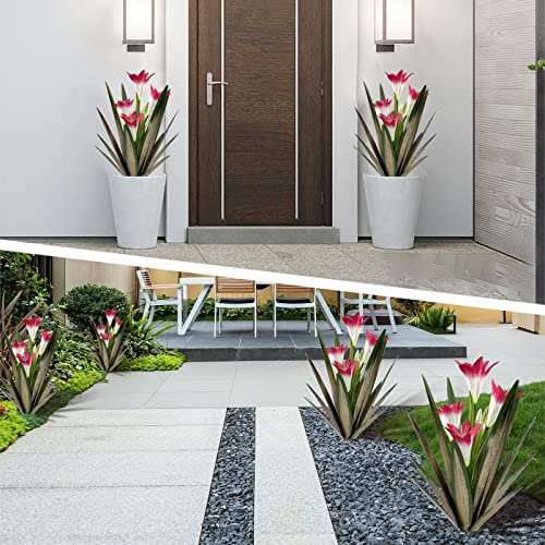 Homight Metal Agave Plant Outdoor Decoration Lily Mexican Yard Art Garden Gift Home Decor Hand Painted Metal Agave Garden Yard Statue, Outdoor Lawn Ornaments (2 Big Red Lilies) - color: 2 Big Red Lilies