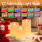 Flameless Candle RGB Set, Flickering LED Pillar Real Wax Candle with Remote Control and Timer, Upgraded Blue Flame Heart, Built-in Battery Rechargeable Flameless Candle, 1 Set of 3 - color: Rechargeable-Color RGB